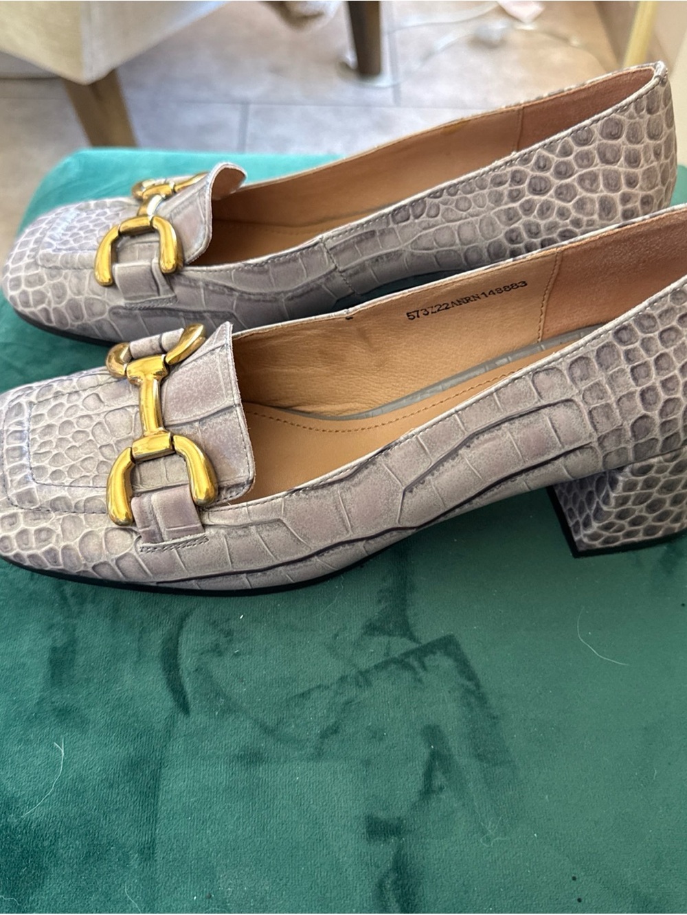 Bibi Lou Anthropologie Gray Horsebit Moc Croc Heels - Picture 13 of 14